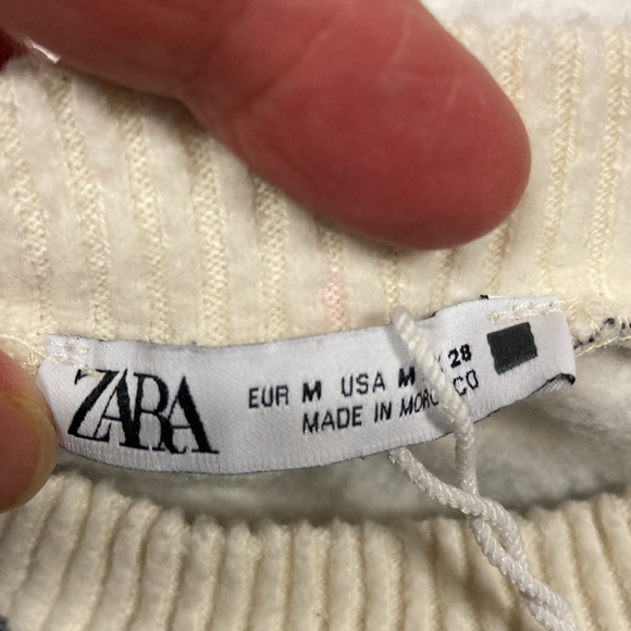 ZARA Striped Fleece Thick Knit Crewneck Sweatshirt women’s medium - Picture 4 of 7